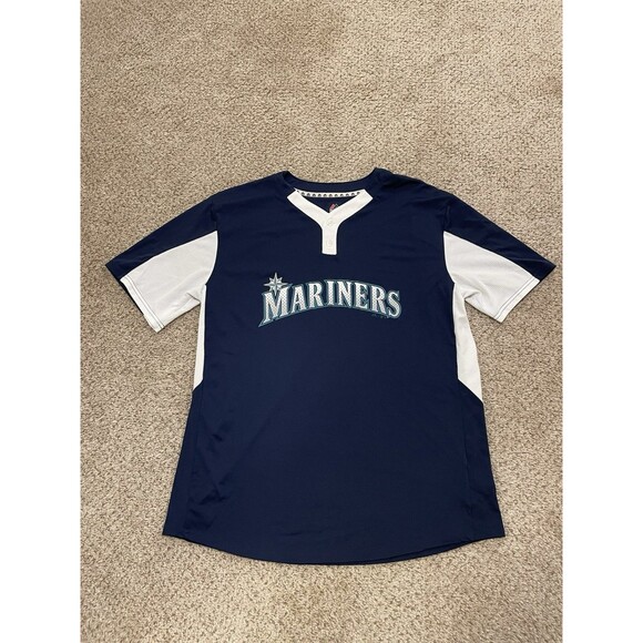 Majestic Seattle Mariners Jersey Mens Size XL Blue MLB Cool Base Baseball - Picture 1 of 4